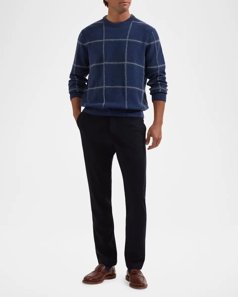 Bugatchi Men's Plaid Wool-Cotton Crewneck Sweater | Thumbnail 2