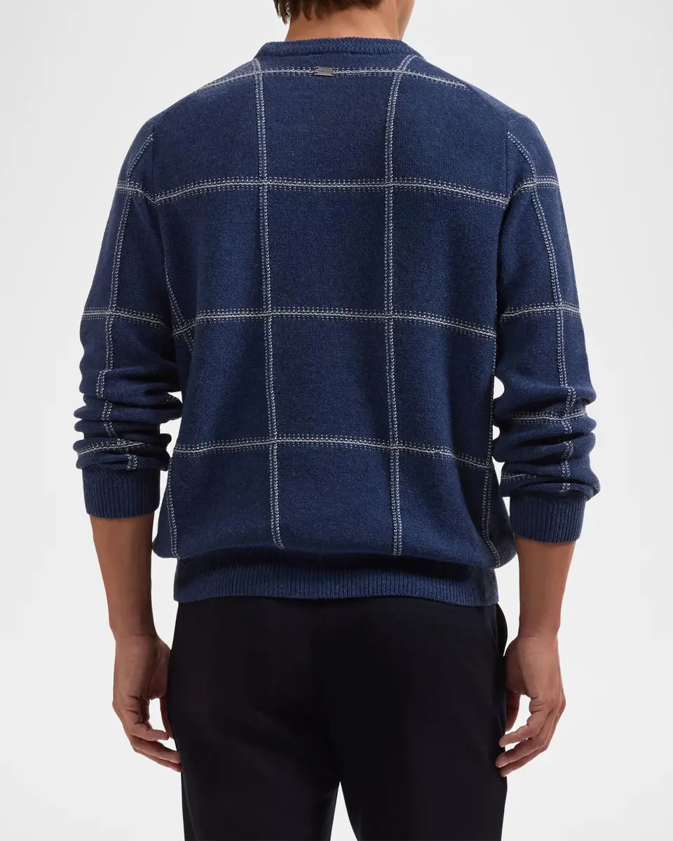 Bugatchi Men's Plaid Wool-Cotton Crewneck Sweater | Thumbnail 3