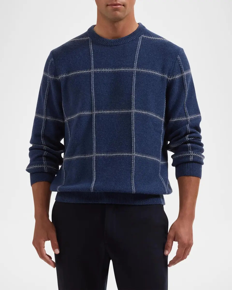 Bugatchi Men's Plaid Wool-Cotton Crewneck Sweater | Thumbnail 4