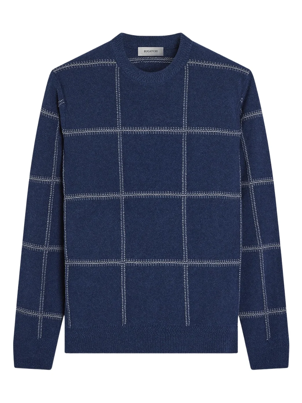 Men's Plaid Wool-Cotton Crewneck Sweater