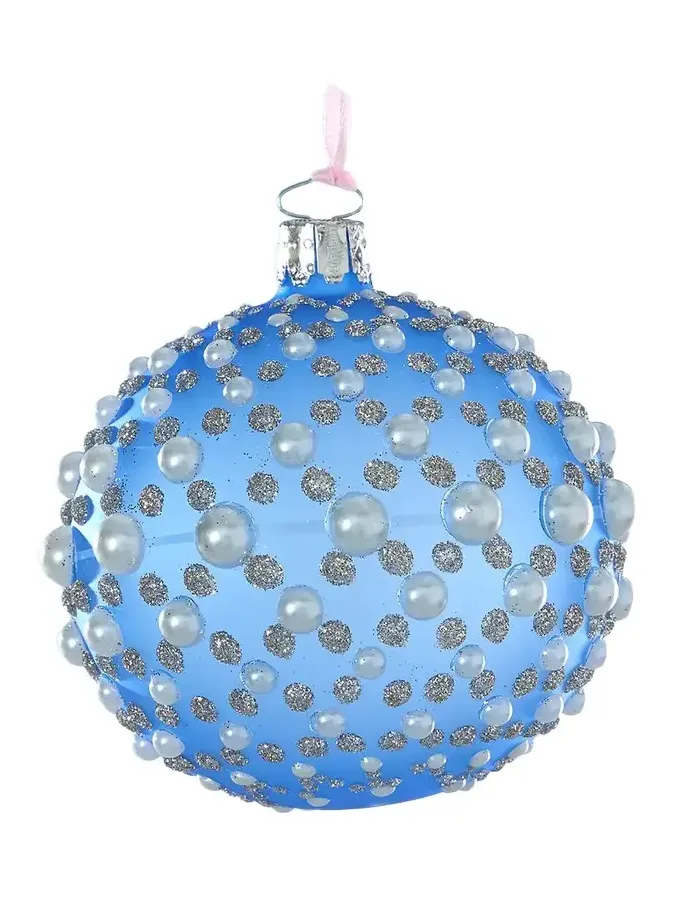 Exclusive Pearly & Glitter Matte Blue Ball Christmas Ornament