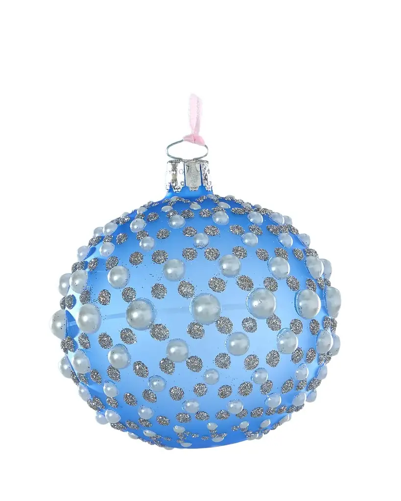 Pearly & Glitter Matte Blue Ball Christmas Ornament