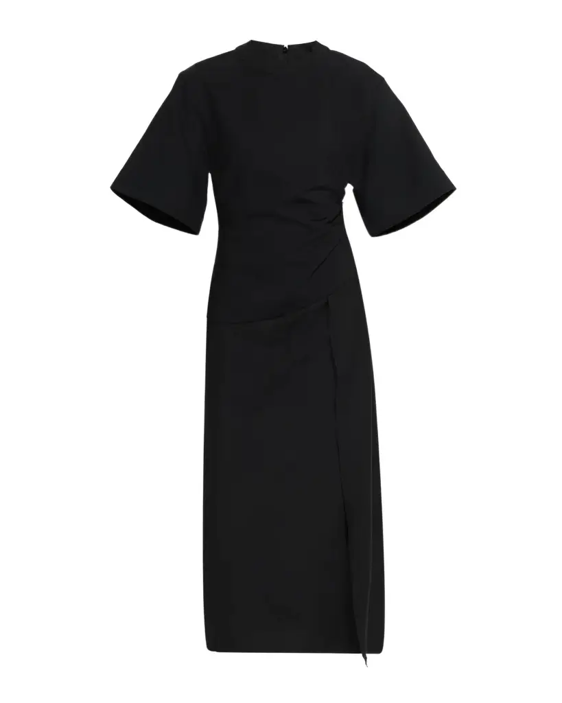 Sculptural Draped Short-Sleeve Midi Dress