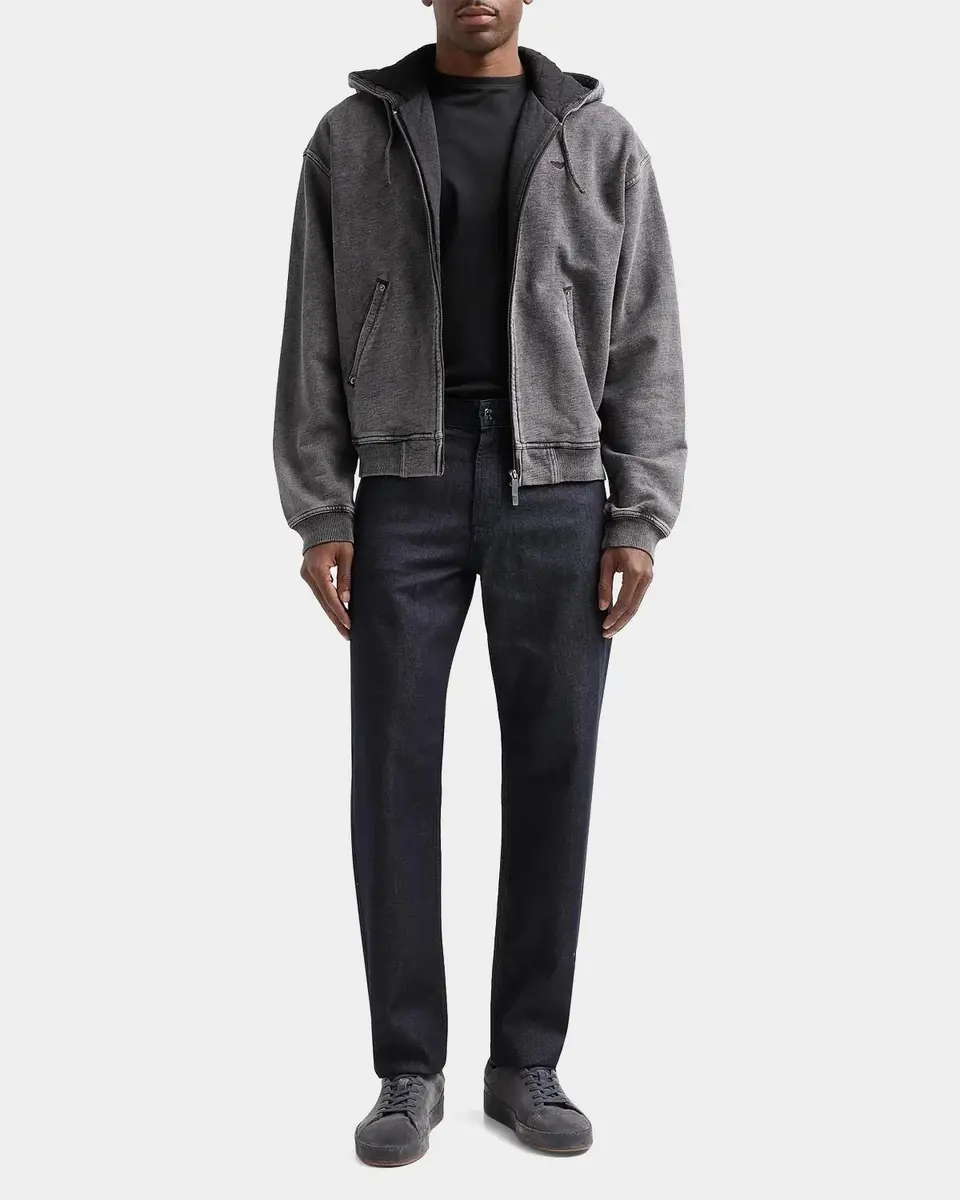 Emporio Armani Men's Washed Cotton Full-Zip Hoodie | Thumbnail 2 Emporio Armani Men's Washed Cotton Full-Zip Hoodie | Thumbnail 2
