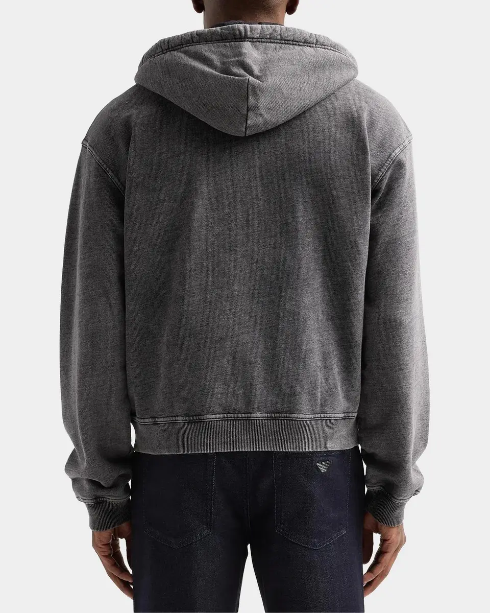 Emporio Armani Men's Washed Cotton Full-Zip Hoodie | Thumbnail 4 Emporio Armani Men's Washed Cotton Full-Zip Hoodie | Thumbnail 4