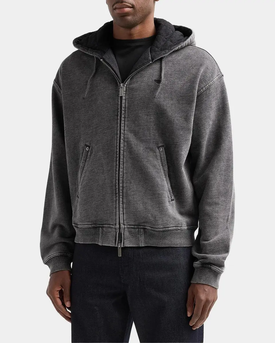 Emporio Armani Men's Washed Cotton Full-Zip Hoodie | Thumbnail 5 Emporio Armani Men's Washed Cotton Full-Zip Hoodie | Thumbnail 5