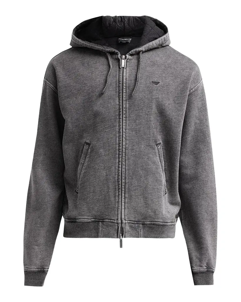 Emporio Armani Men's Washed Cotton Full-Zip Hoodie