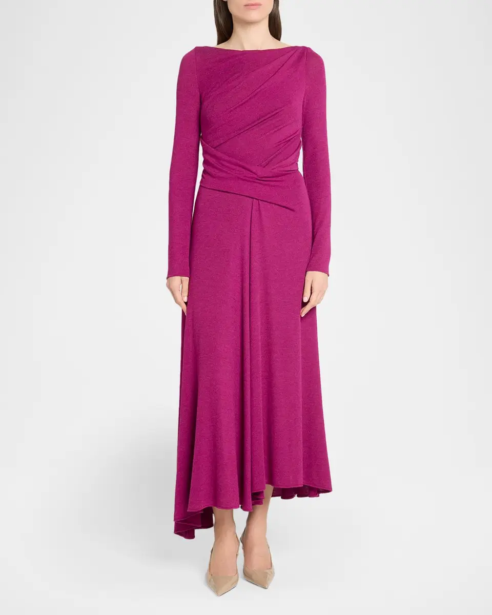 Talbot Runhof Cozy Jersey Draped Long-Sleeve Asymmetric Midi Dress | Thumbnail 2 Talbot Runhof Cozy Jersey Draped Long-Sleeve Asymmetric Midi Dress | Thumbnail 2