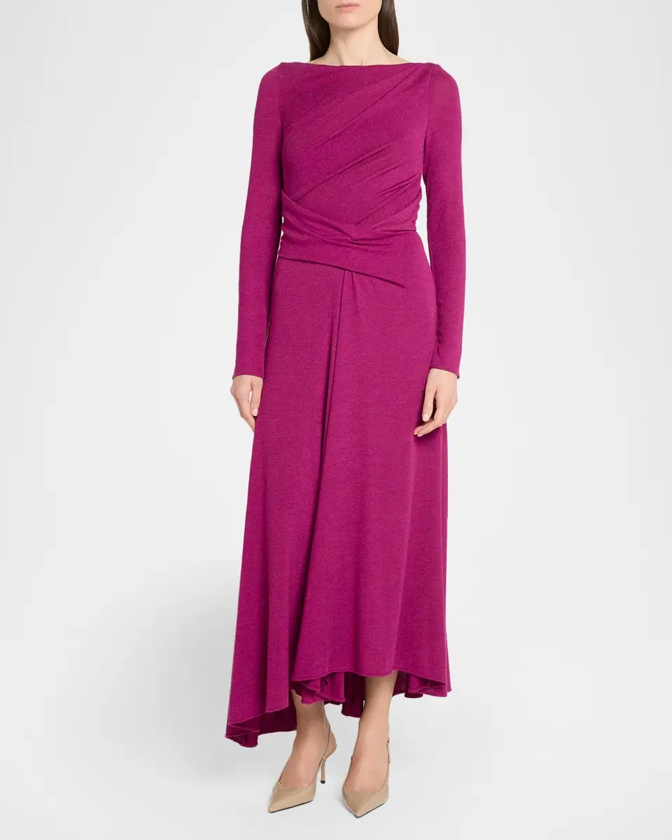 Talbot Runhof Cozy Jersey Draped Long-Sleeve Asymmetric Midi Dress | Thumbnail 4 Talbot Runhof Cozy Jersey Draped Long-Sleeve Asymmetric Midi Dress | Thumbnail 4
