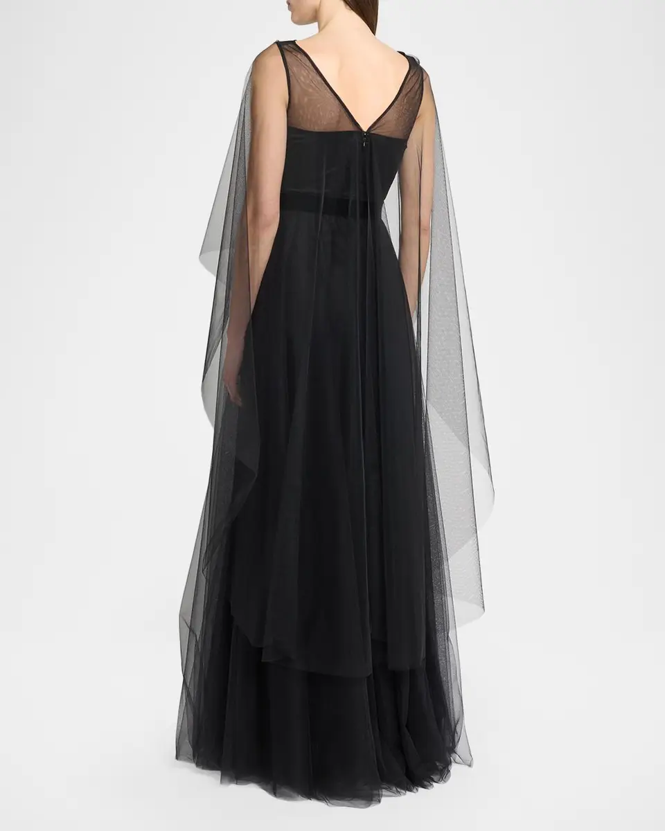Talbot Runhof Embroidered Tulle Cape Ball Gown | Thumbnail 3 Talbot Runhof Embroidered Tulle Cape Ball Gown | Thumbnail 3
