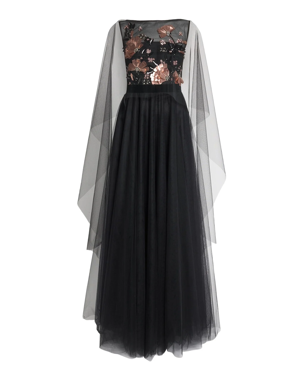 Talbot Runhof Embroidered Tulle Cape Ball Gown