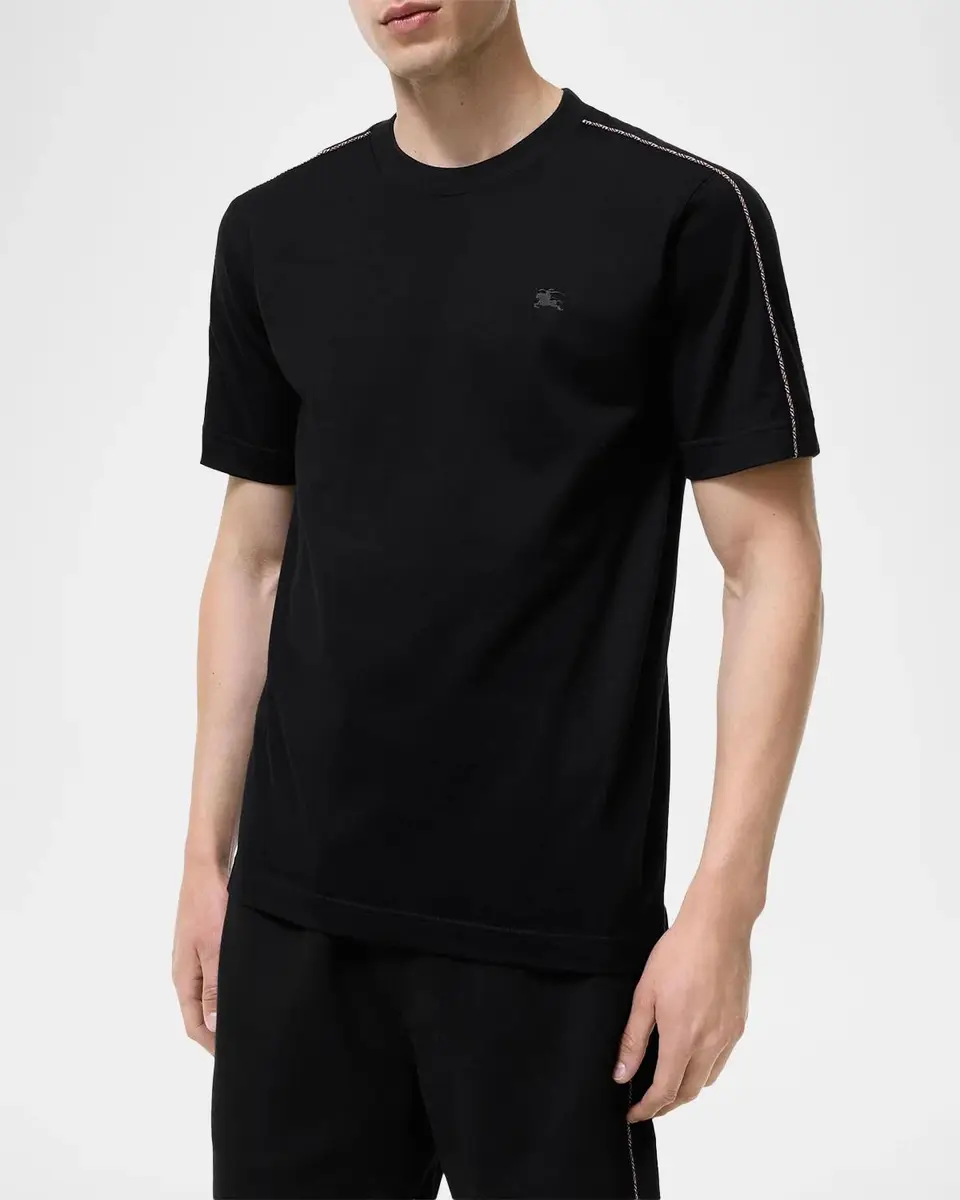 Burberry Men's Seth Check Piping Cotton Crewneck T-Shirt | Thumbnail 2 Burberry Men's Seth Check Piping Cotton Crewneck T-Shirt | Thumbnail 2