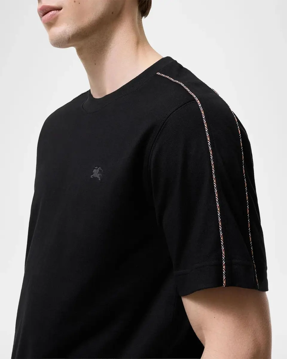 Burberry Men's Seth Check Piping Cotton Crewneck T-Shirt | Thumbnail 3 Burberry Men's Seth Check Piping Cotton Crewneck T-Shirt | Thumbnail 3