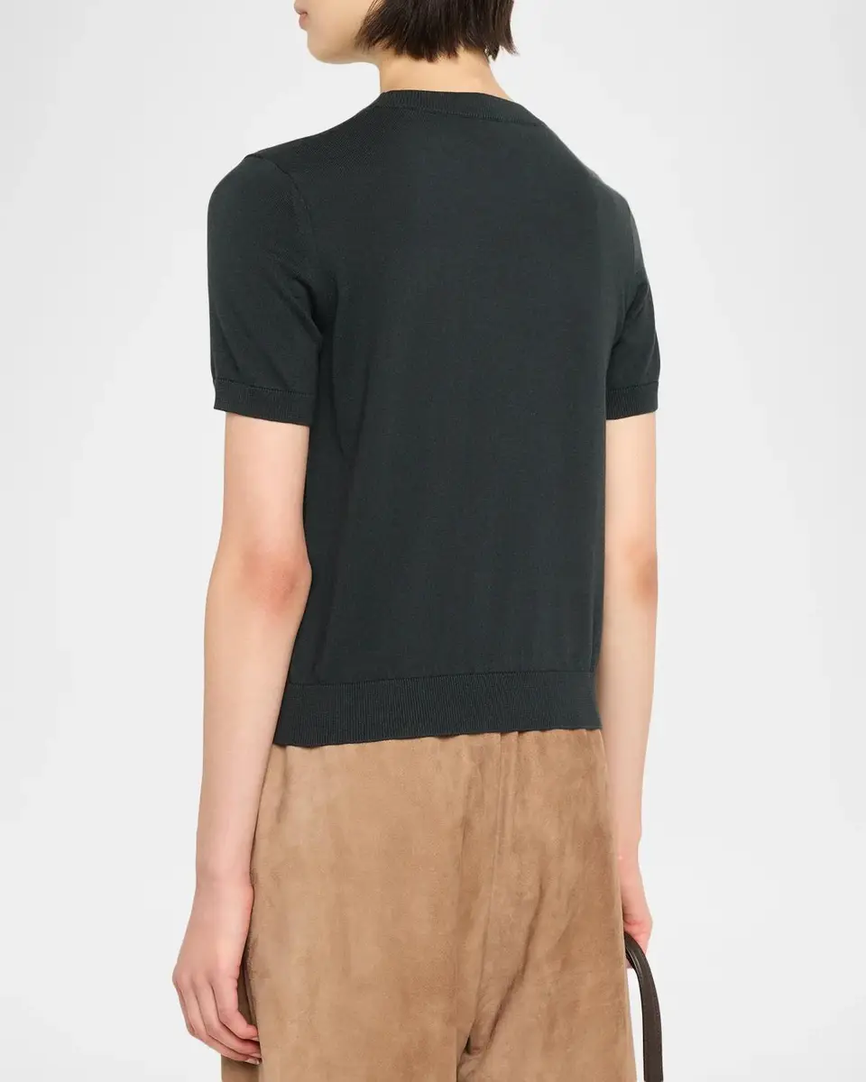 Max Mara Short-Sleeve Cotton Knit Crewneck Sweater | Thumbnail 3 Max Mara Short-Sleeve Cotton Knit Crewneck Sweater | Thumbnail 3