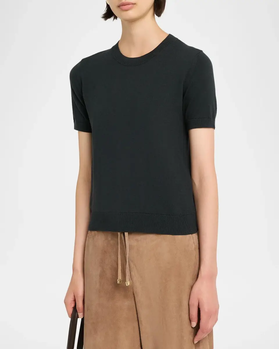 Max Mara Short-Sleeve Cotton Knit Crewneck Sweater | Thumbnail 4 Max Mara Short-Sleeve Cotton Knit Crewneck Sweater | Thumbnail 4