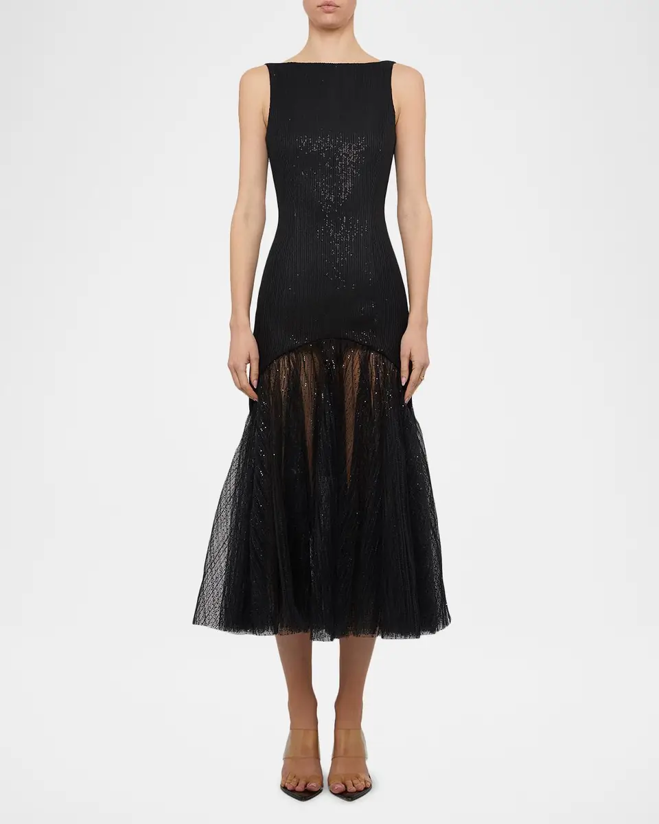 PRABAL GURUNG Bateau-Neck Sequined Semi-Sheer Midi Dress | Thumbnail 2 PRABAL GURUNG Bateau-Neck Sequined Semi-Sheer Midi Dress | Thumbnail 2