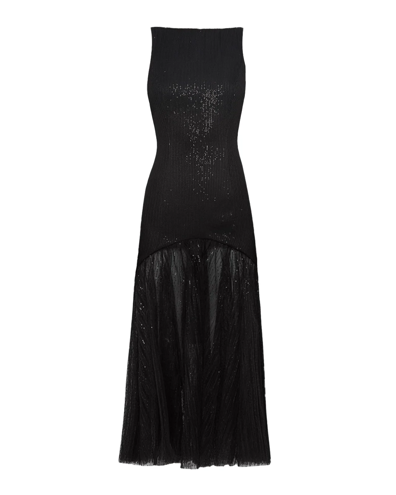 Bateau-Neck Sequined Semi-Sheer Midi Dress Bateau-Neck Sequined Semi-Sheer Midi Dress