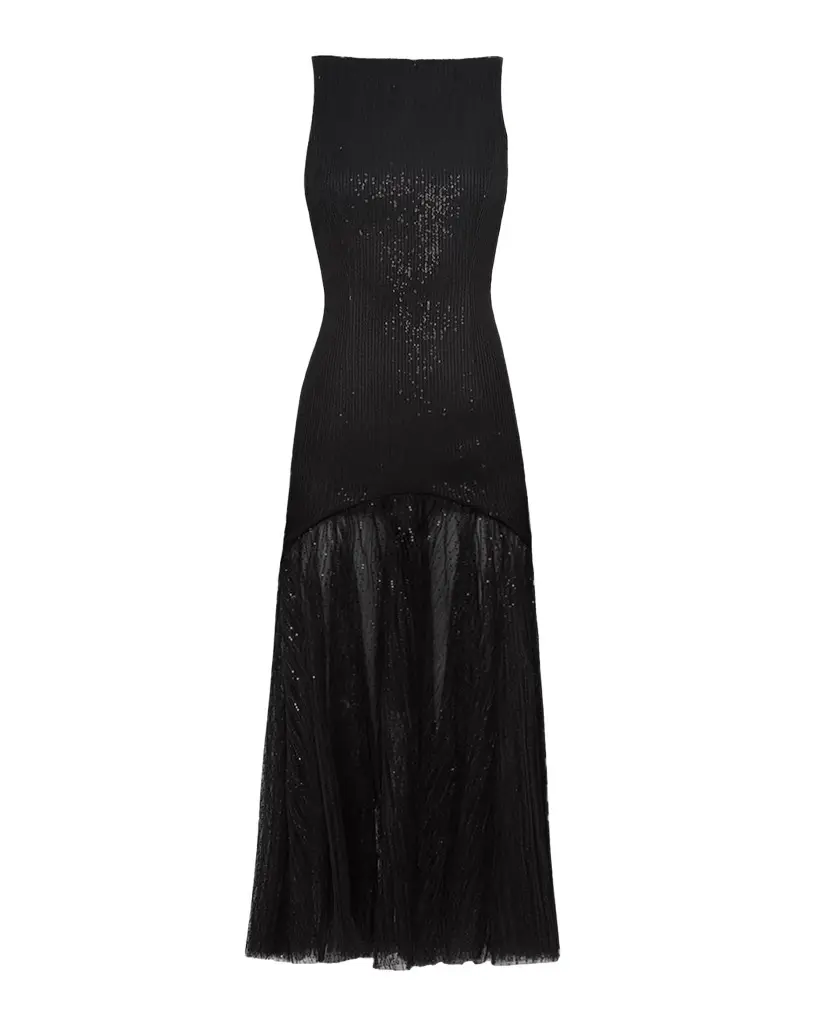 PRABAL GURUNG Bateau-Neck Sequined Semi-Sheer Midi Dress