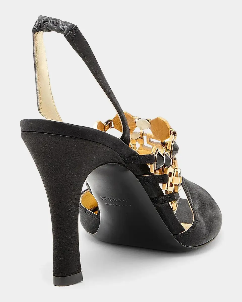 Versace 90MM Embellished Leather Slingback Sandals | Thumbnail 2 Versace 90MM Embellished Leather Slingback Sandals | Thumbnail 2
