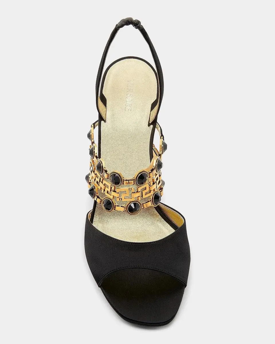 Versace 90MM Embellished Leather Slingback Sandals | Thumbnail 4 Versace 90MM Embellished Leather Slingback Sandals | Thumbnail 4