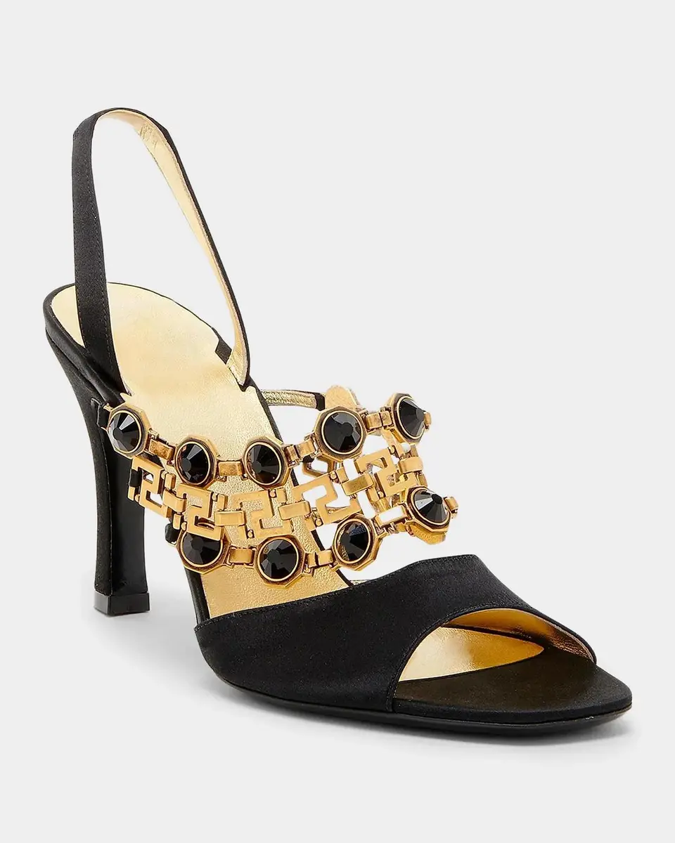 Versace 90MM Embellished Leather Slingback Sandals | Thumbnail 5 Versace 90MM Embellished Leather Slingback Sandals | Thumbnail 5