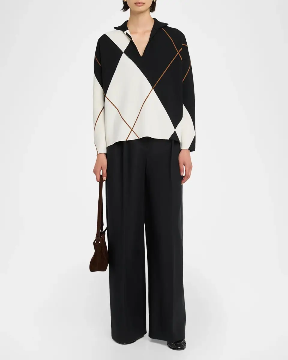 Max Mara Argyle Wool Knit Polo Sweater | Thumbnail 2 Max Mara Argyle Wool Knit Polo Sweater | Thumbnail 2