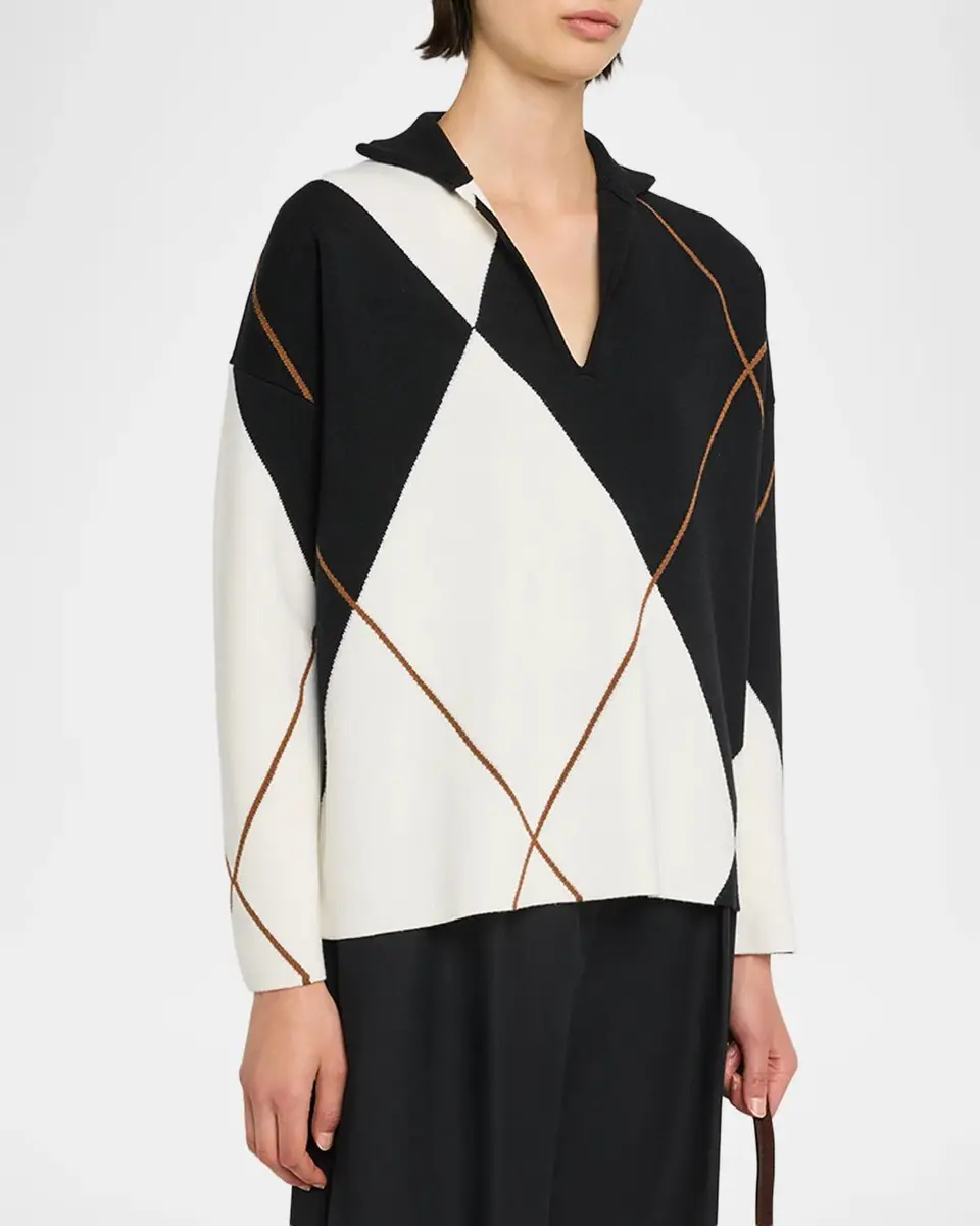 Max Mara Argyle Wool Knit Polo Sweater | Thumbnail 4 Max Mara Argyle Wool Knit Polo Sweater | Thumbnail 4