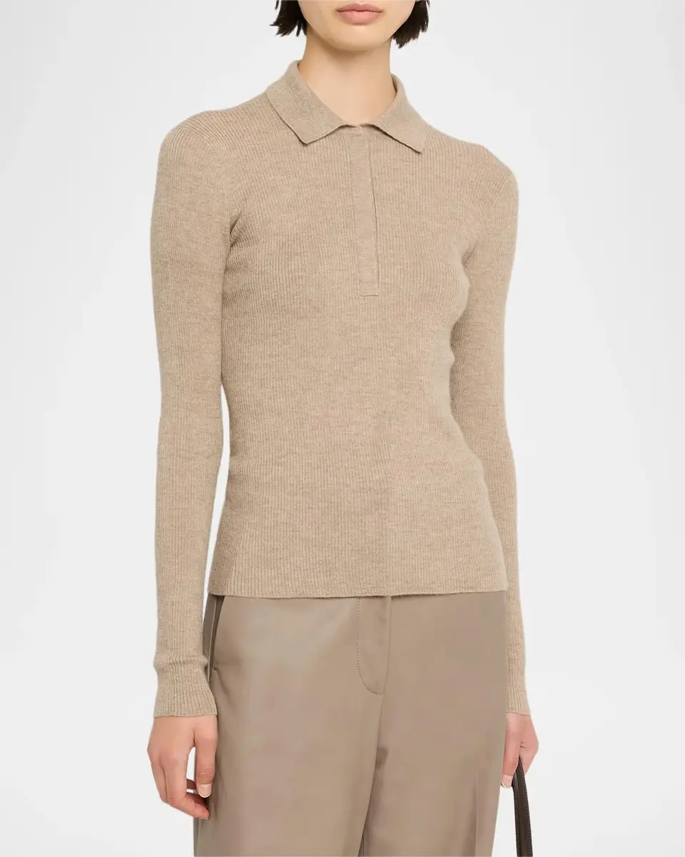 Max Mara Cashmere Rib Fitted Polo Sweater | Thumbnail 4 Max Mara Cashmere Rib Fitted Polo Sweater | Thumbnail 4