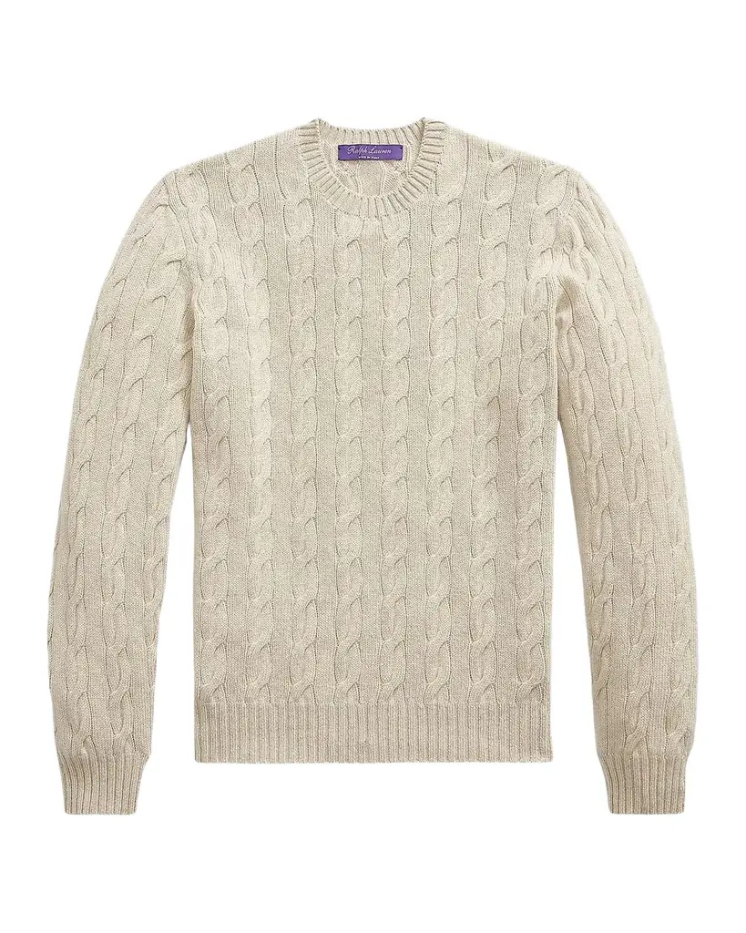 Ralph Lauren Purple Label Men's Cable-Knit Cashmere Crewneck Sweater