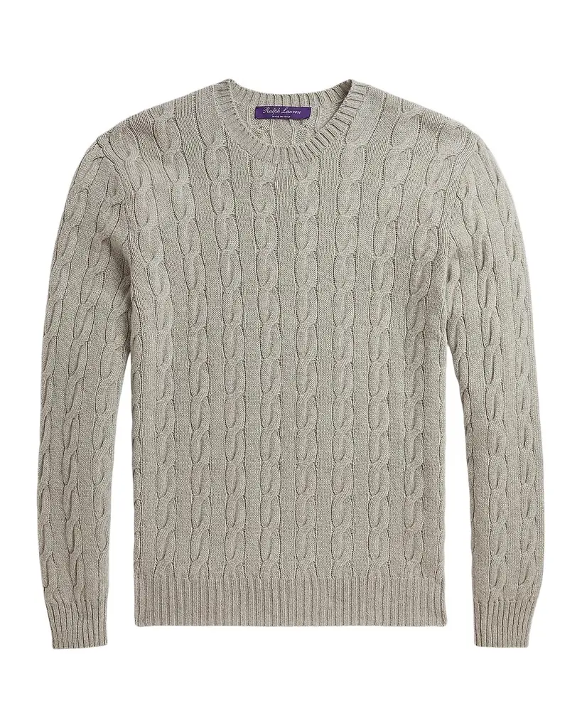 Ralph Lauren Purple Label Men's Cable-Knit Cashmere Crewneck Sweater