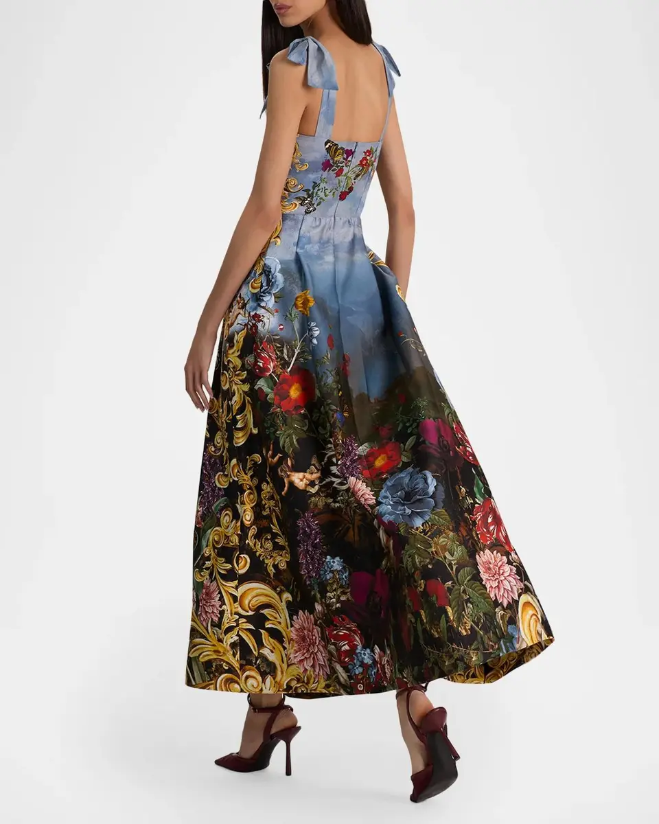 Alice + Olivia Hana Square-Neck Tie-Shoulder Maxi Dress | Thumbnail 3