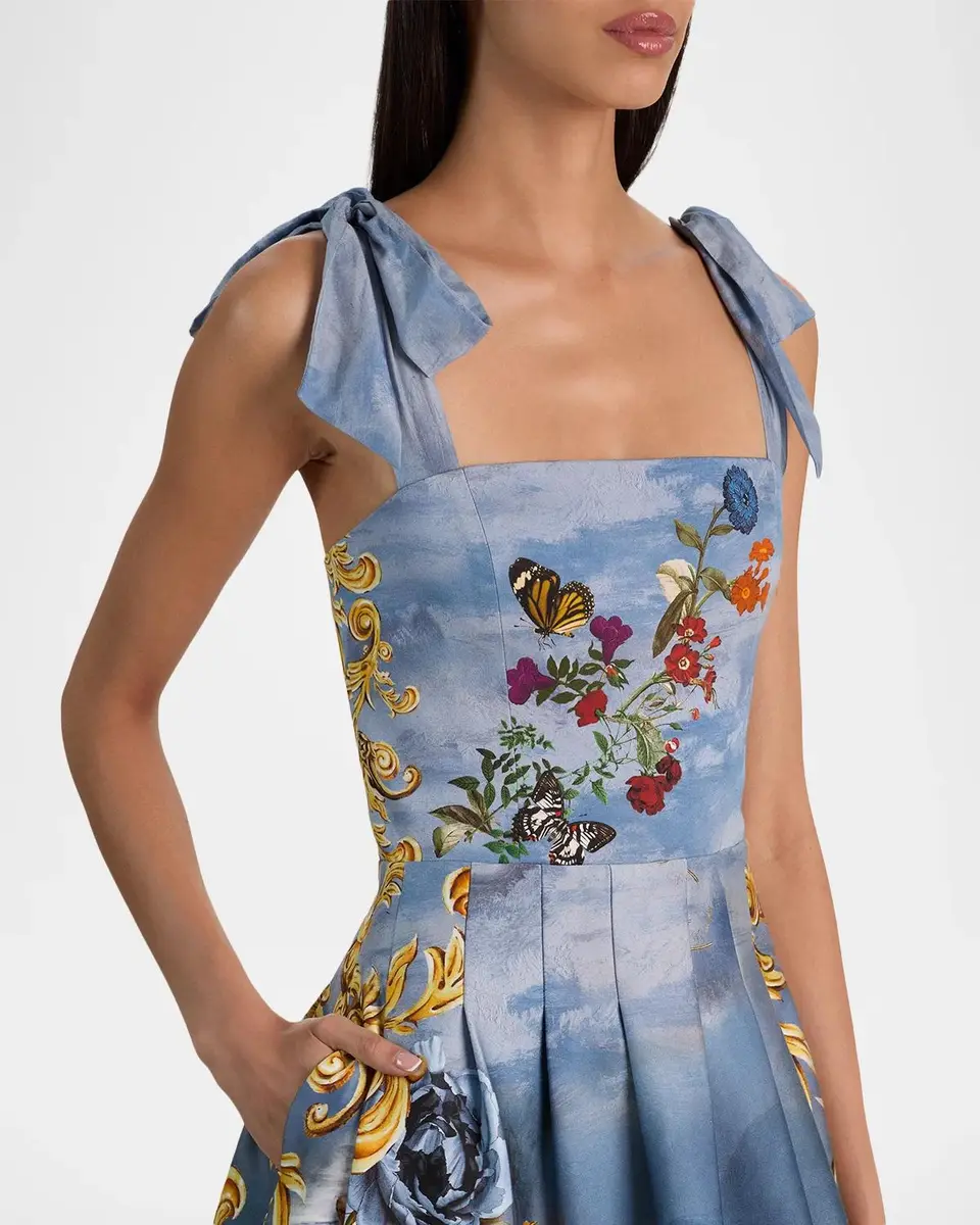 Alice + Olivia Hana Square-Neck Tie-Shoulder Maxi Dress | Thumbnail 5