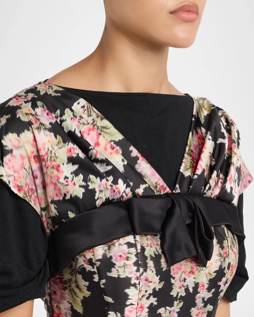 Simone Rocha Pleated Floral Satin Layered Midi Dress | Thumbnail 5