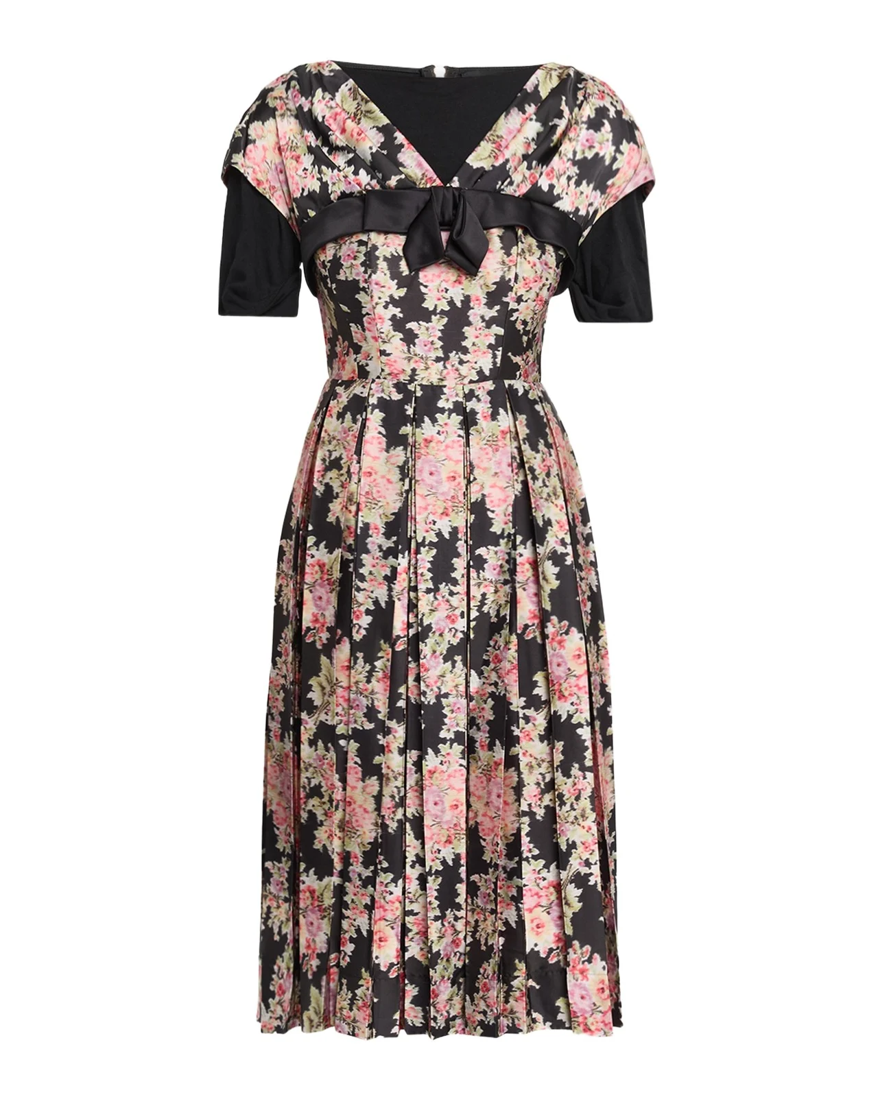 Simone Rocha Pleated Floral Satin Layered Midi Dress
