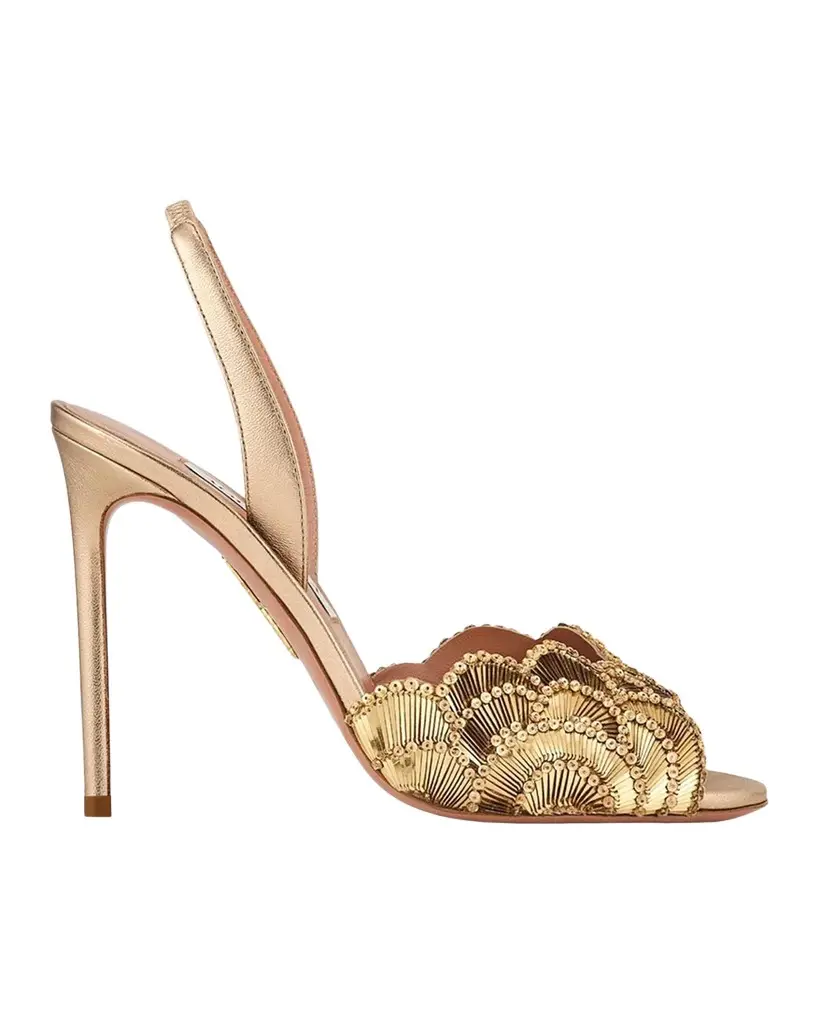 Aquazzura 105mm Ce Soir Sequined Leather Slingback Sandals
