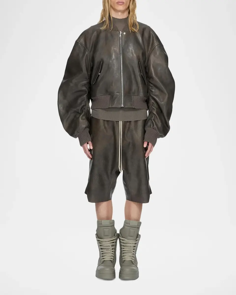 Rick Owens Men's Secchia Flight Leather Bomber Jacket | Thumbnail 2