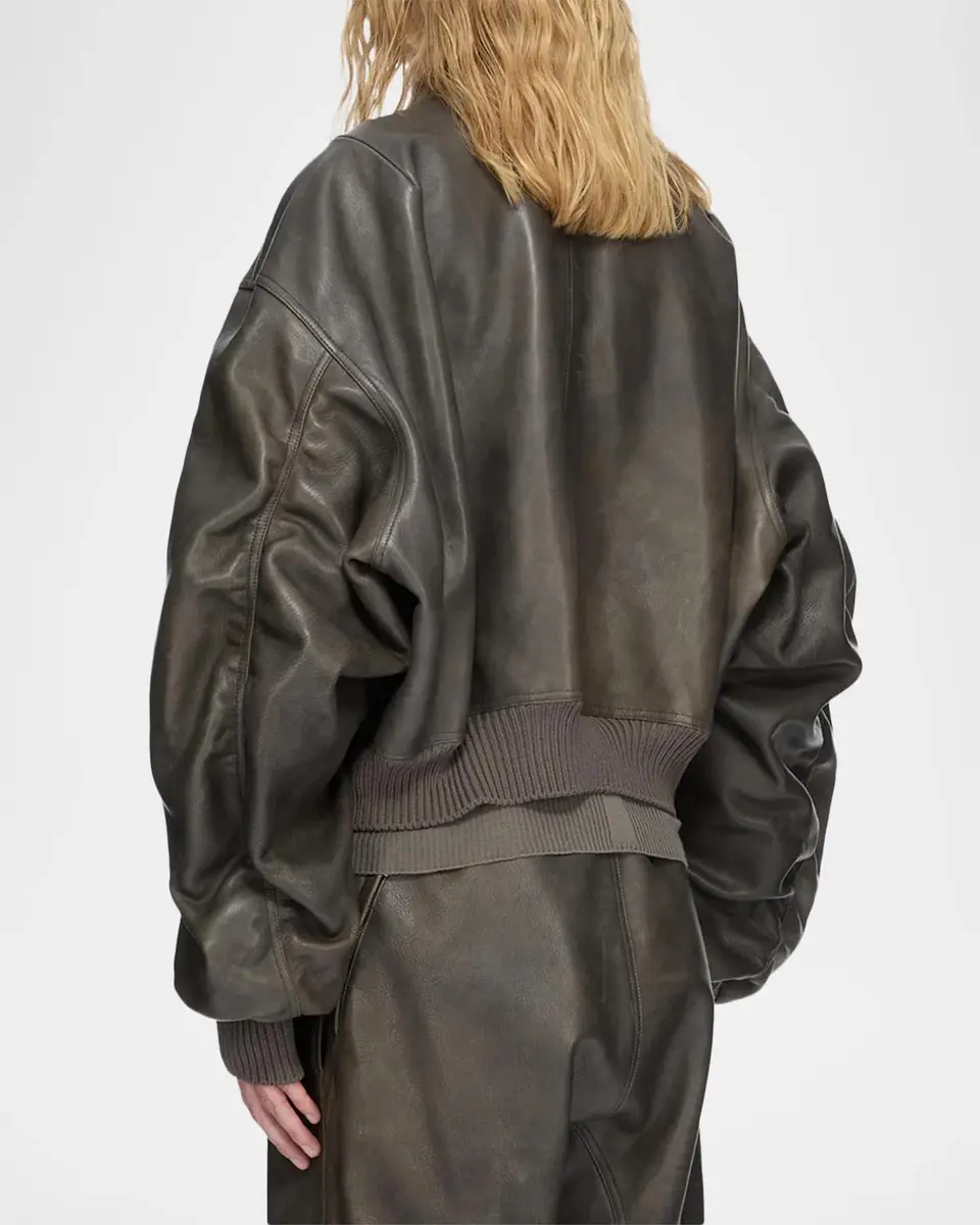 Rick Owens Men's Secchia Flight Leather Bomber Jacket | Thumbnail 3