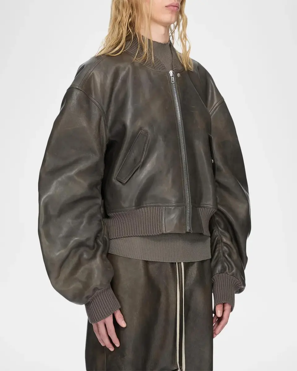 Rick Owens Men's Secchia Flight Leather Bomber Jacket | Thumbnail 4