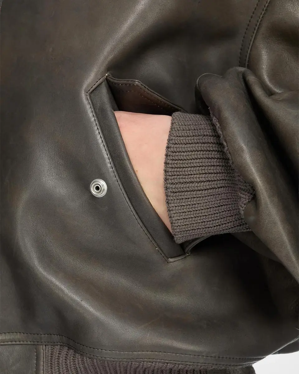 Rick Owens Men's Secchia Flight Leather Bomber Jacket | Thumbnail 5