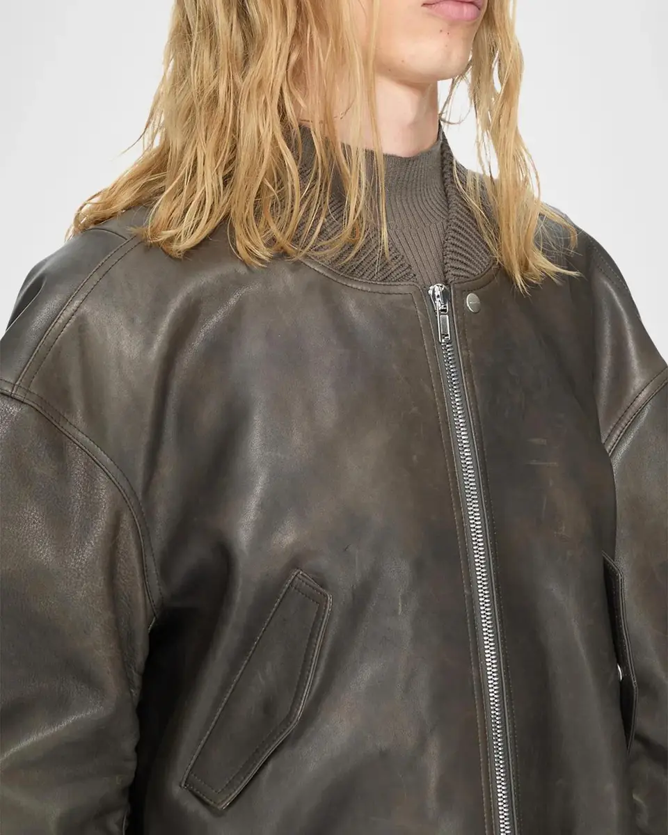 Rick Owens Men's Secchia Flight Leather Bomber Jacket | Thumbnail 6