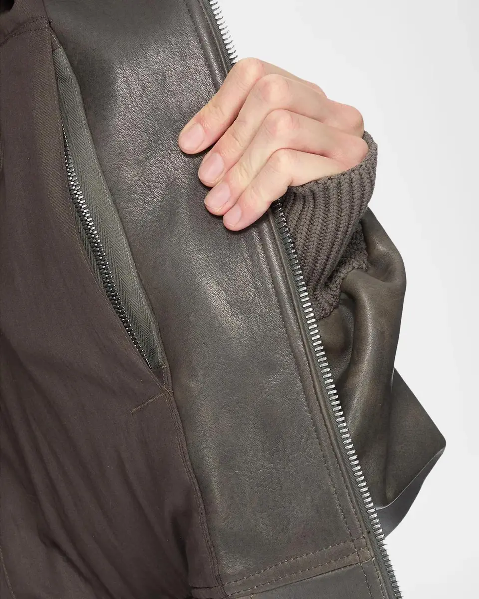 Rick Owens Men's Secchia Flight Leather Bomber Jacket | Thumbnail 7