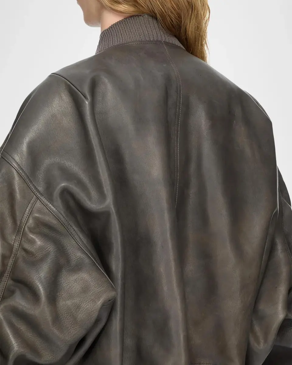 Rick Owens Men's Secchia Flight Leather Bomber Jacket | Thumbnail 8