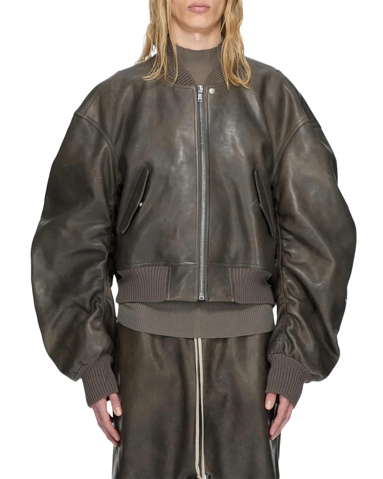 Rick Owens Men's Secchia Flight Leather Bomber Jacket