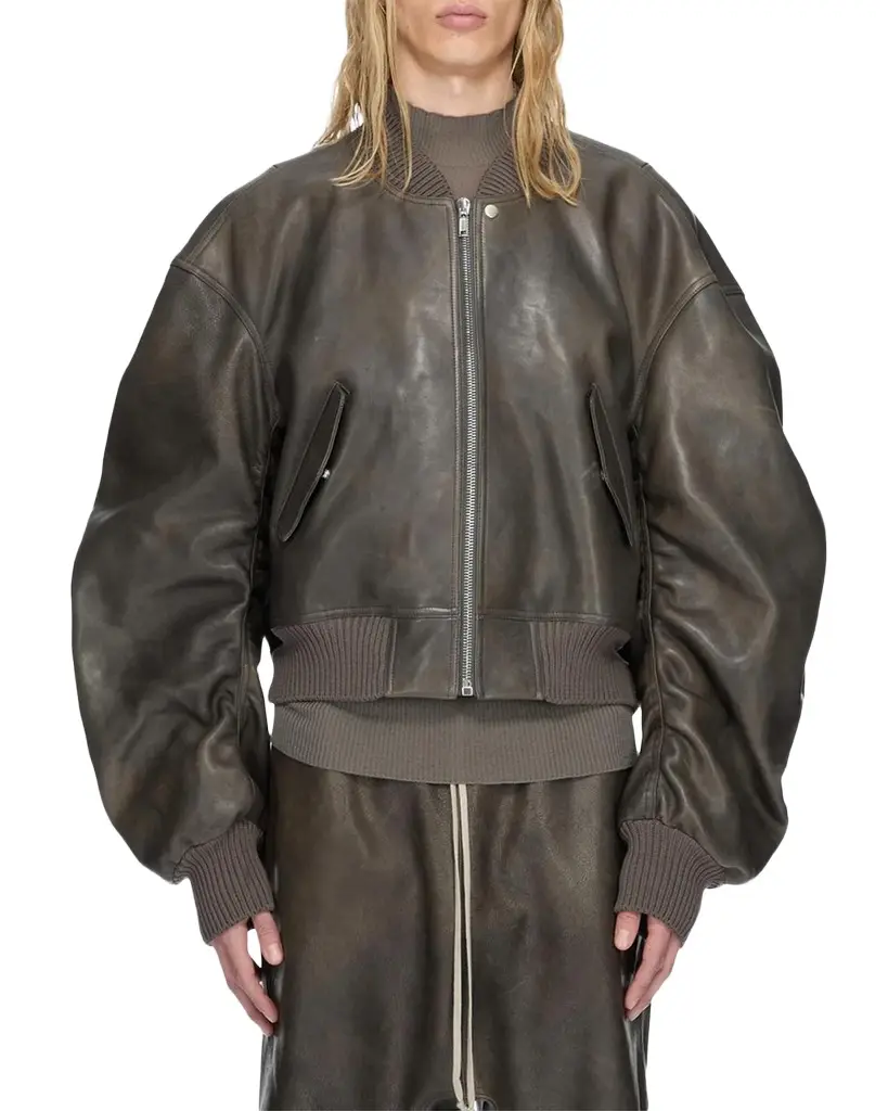 Rick Owens Men's Secchia Flight Leather Bomber Jacket