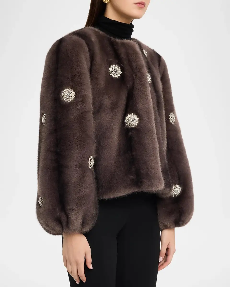 Cinq à Sept Benson Rhinestone Dahlia Faux Fur Coat | Thumbnail 4 Cinq à Sept Benson Rhinestone Dahlia Faux Fur Coat | Thumbnail 4