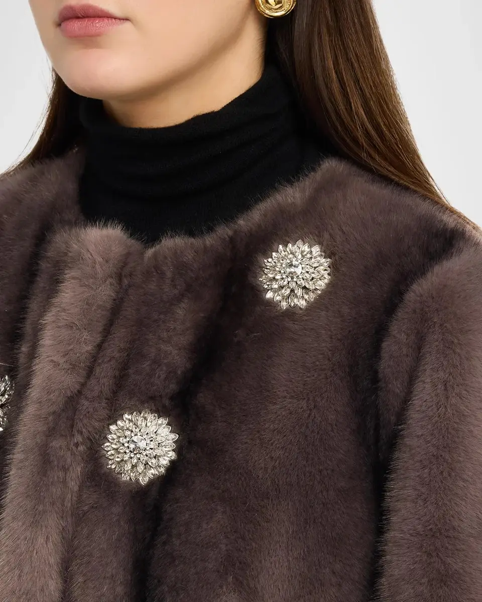Cinq à Sept Benson Rhinestone Dahlia Faux Fur Coat | Thumbnail 5 Cinq à Sept Benson Rhinestone Dahlia Faux Fur Coat | Thumbnail 5