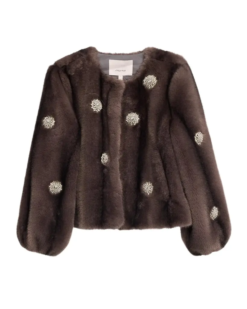 Benson Rhinestone Dahlia Faux Fur Coat