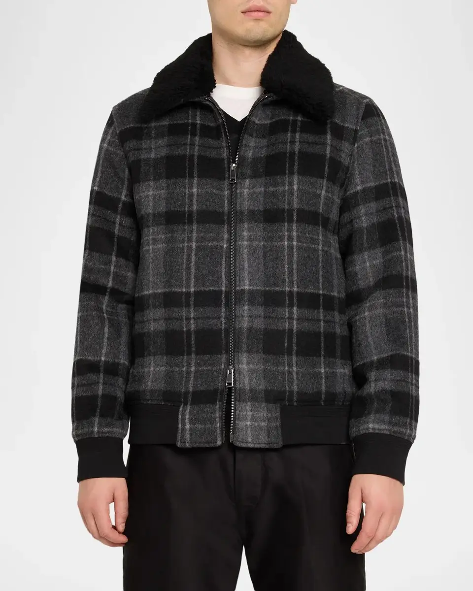 Bugatchi Men's Plaid Wool-Blend Faux-Shearling Jacket | Thumbnail 4