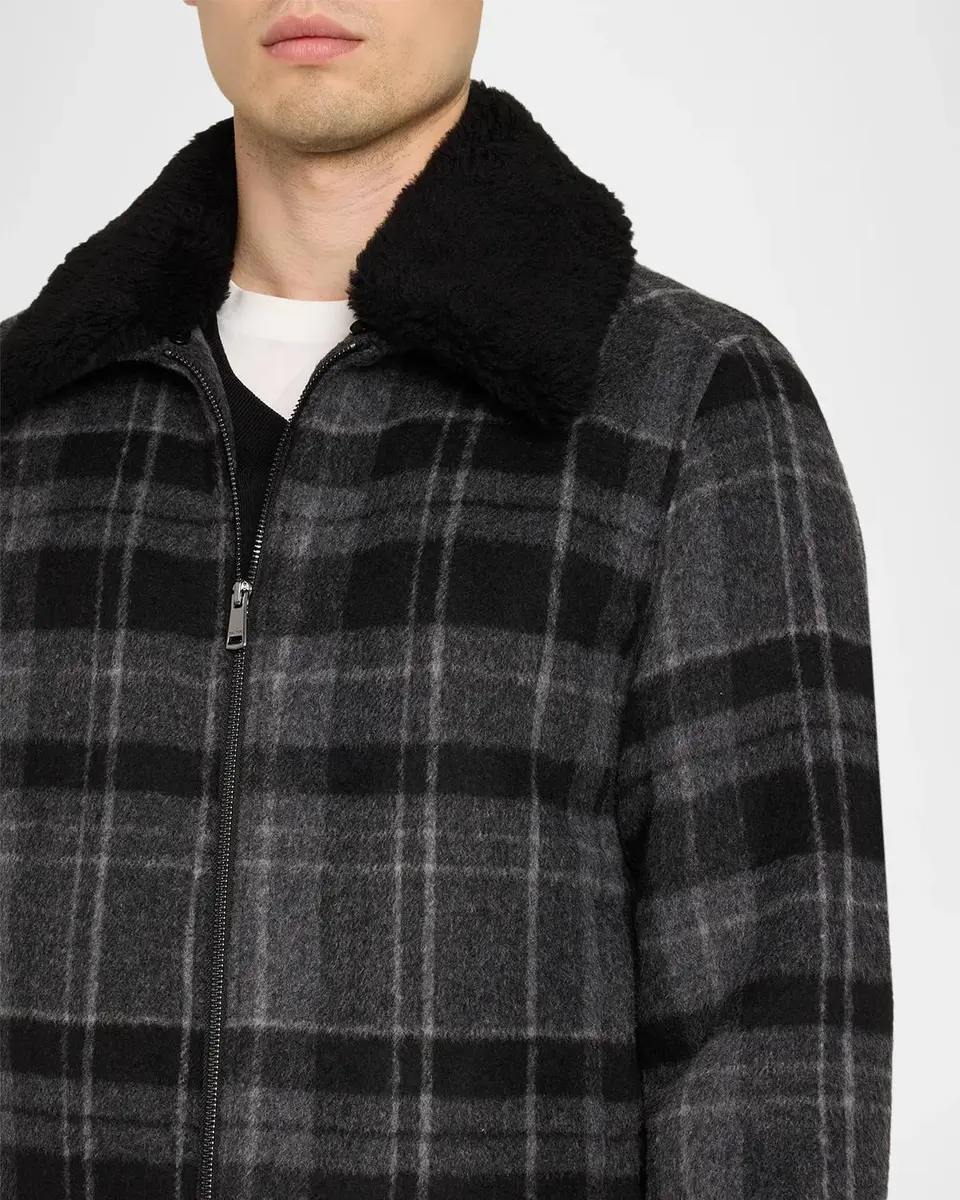 Bugatchi Men's Plaid Wool-Blend Faux-Shearling Jacket | Thumbnail 5