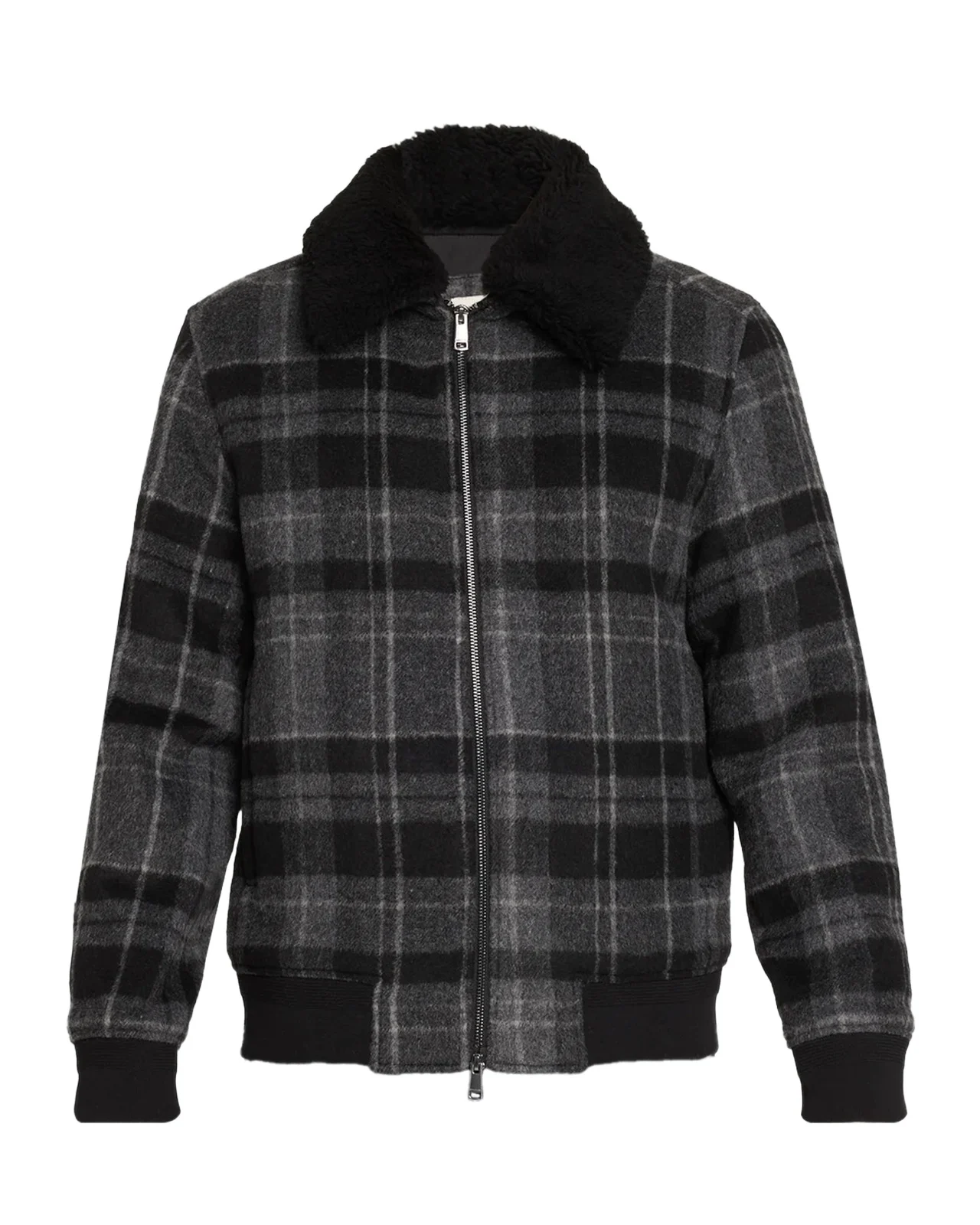 Men's Plaid Wool-Blend Shearling-Collar Jacket